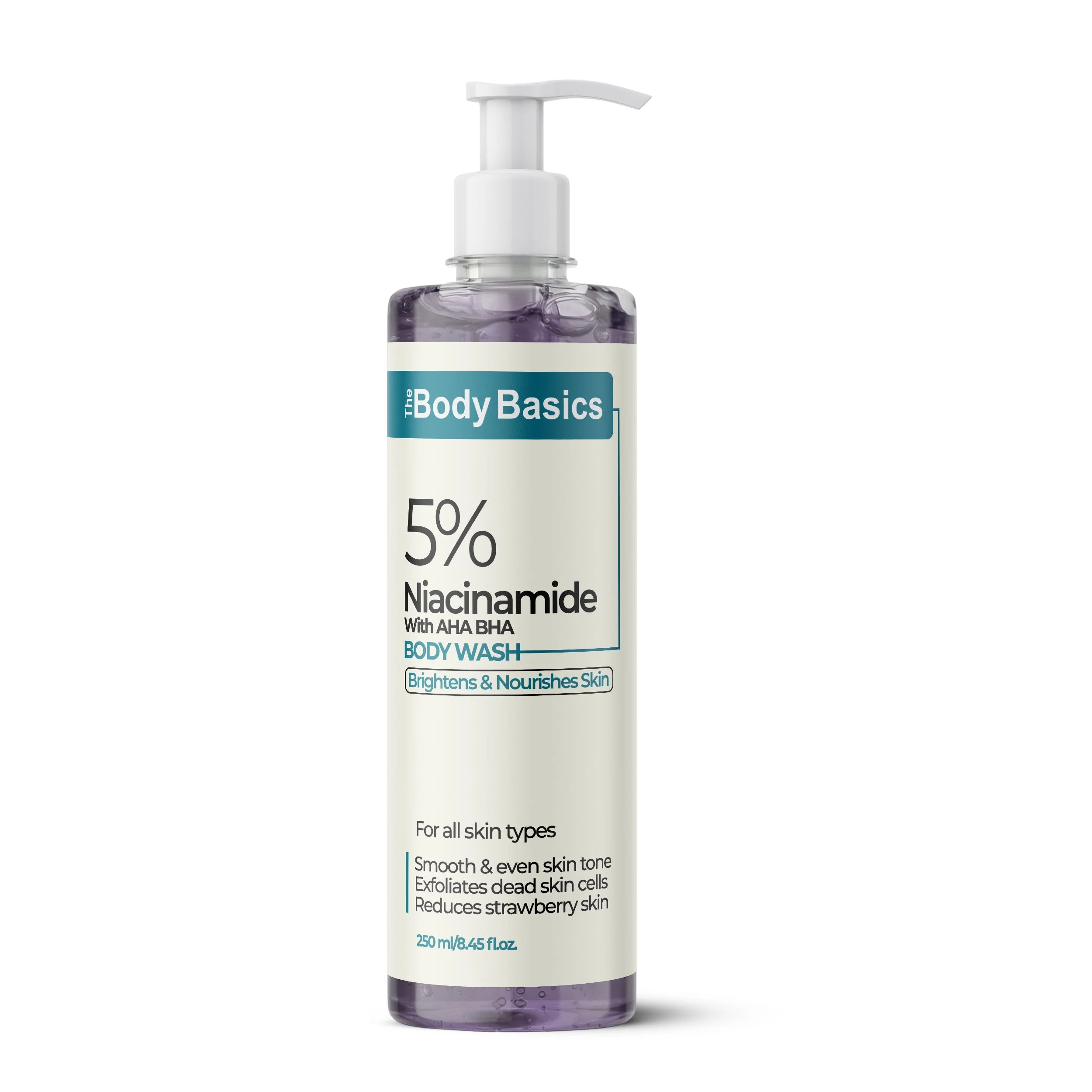 5% Niacinamide Body Wash with AHA BHA for Brightening, Exfoliating & Strawberry Skin Reduction – 250ml