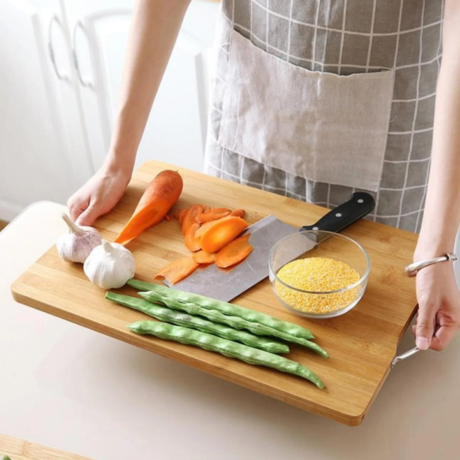 5793 Wooden Chopping Board Big Size Kitchen Chopping Board Household Cutting Board Knife Board Vegetable Cutting and Fruit Multi-purpose Steel Vs Wooden Sticky Board Cutting board For Kitchen Use - Image 5