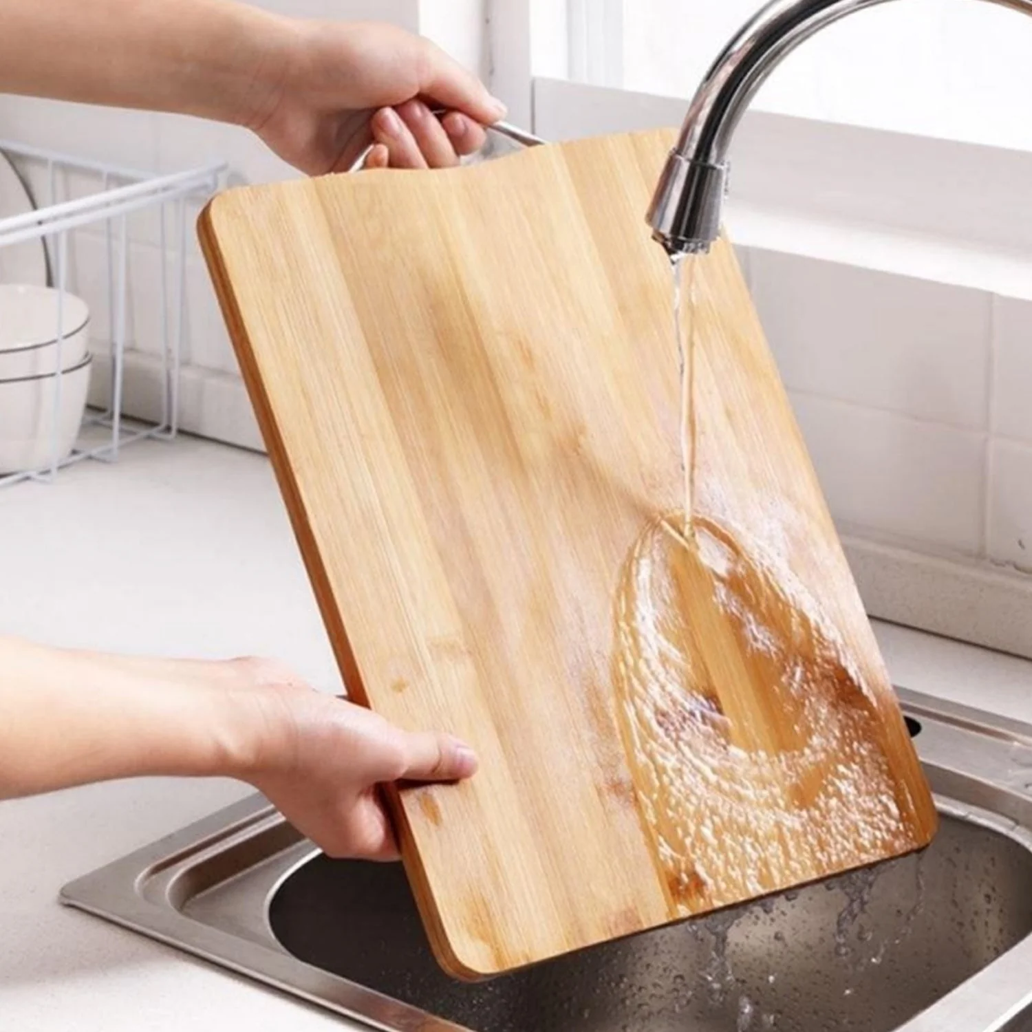 5793 Wooden Chopping Board Big Size Kitchen Chopping Board Household Cutting Board Knife Board Vegetable Cutting and Fruit Multi-purpose Steel Vs Wooden Sticky Board Cutting board For Kitchen Use - Image 7