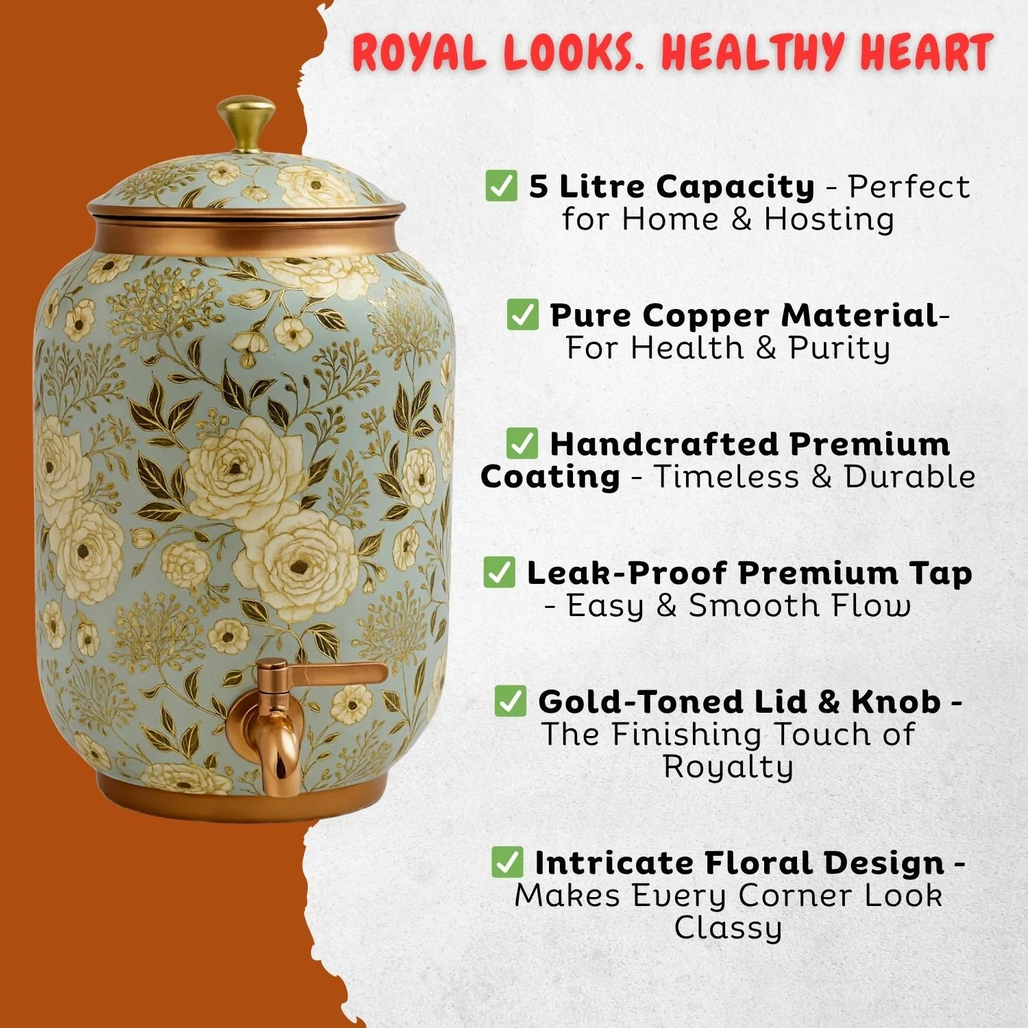 5L Pure Copper Water Dispenser with Decorative Coating - Image 5