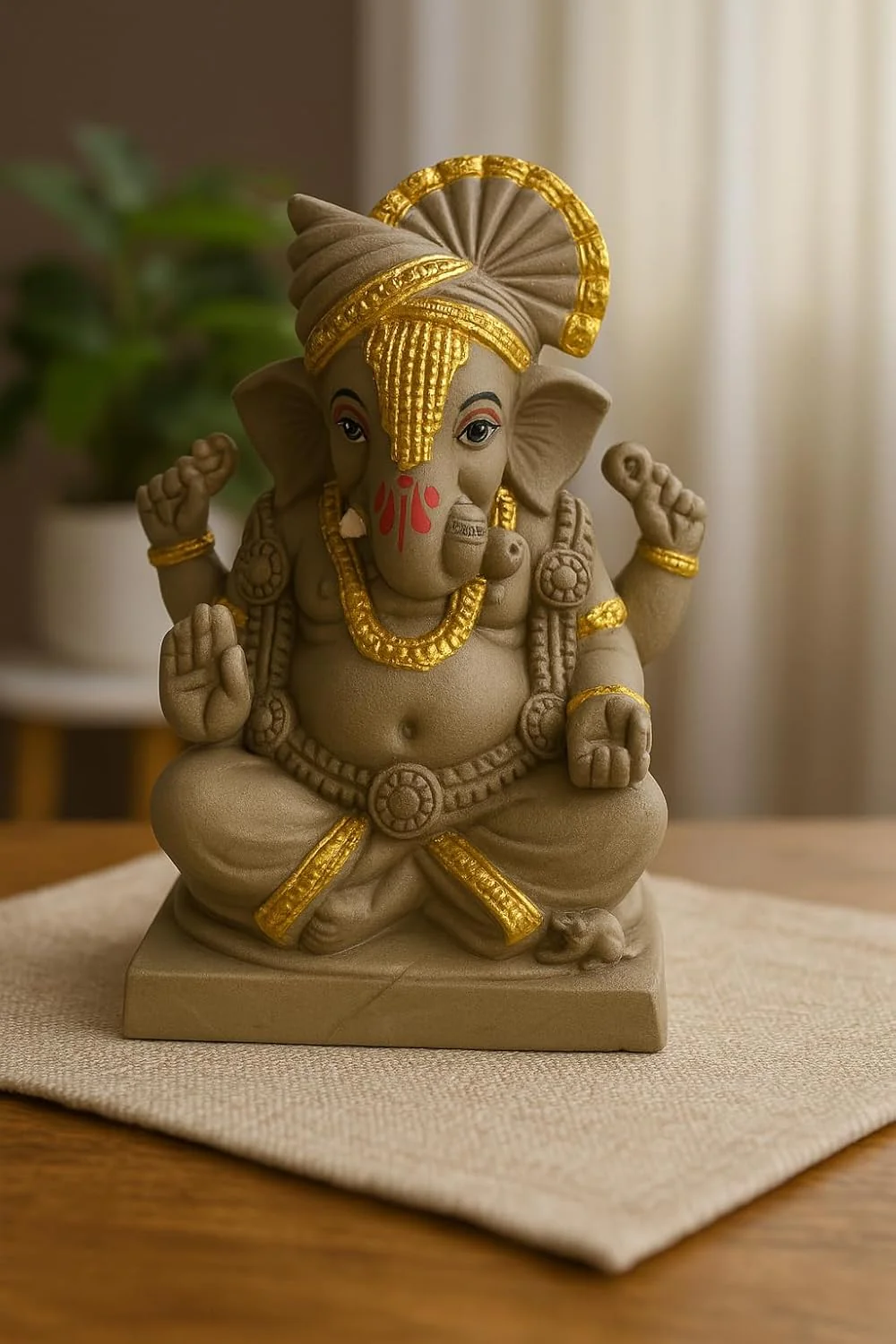 6 Inch Pagdi Clay Eco Friendly Golden Touch Dagdusheth Ganesh ji - Image 2