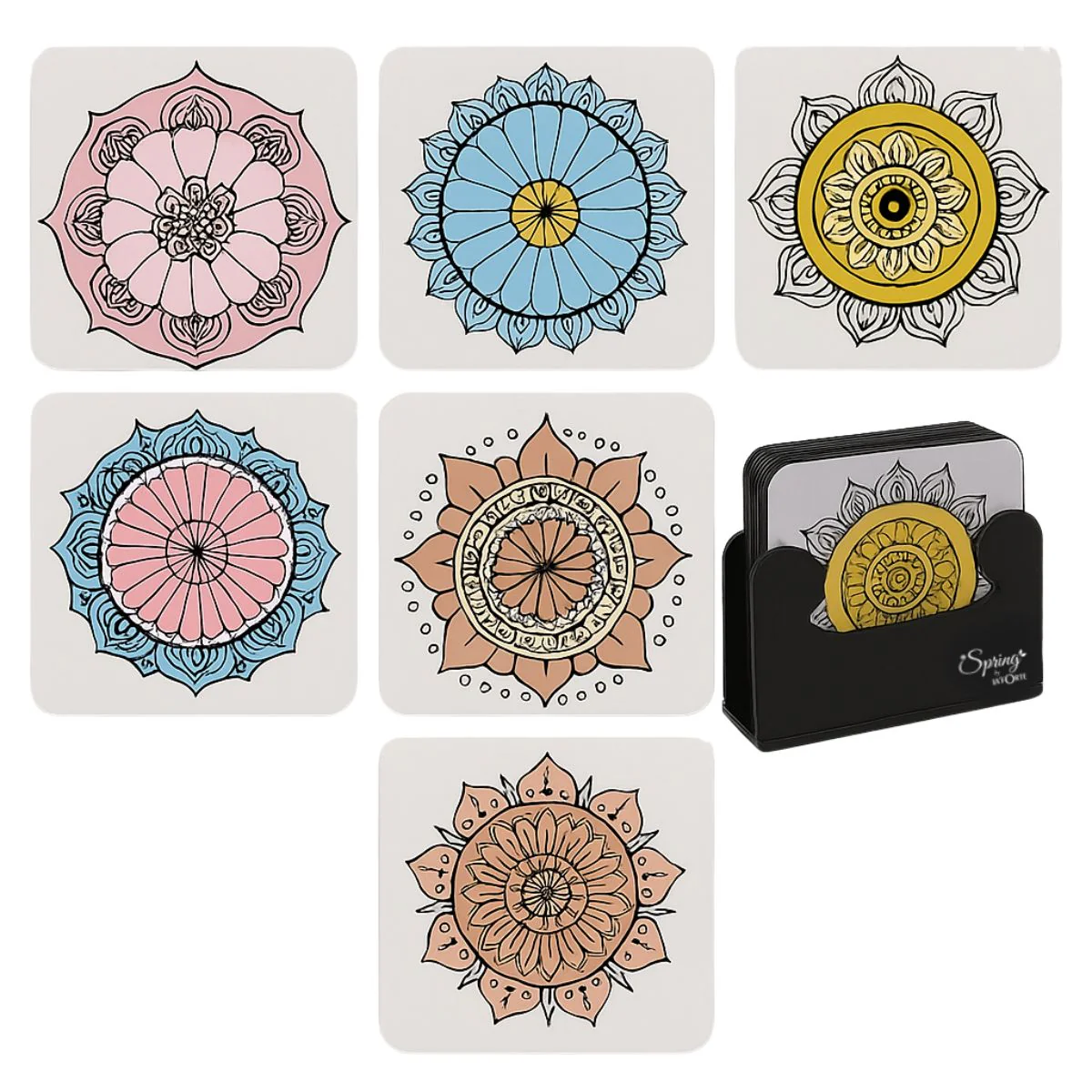 6-Piece Premium Abstract Design Wooden Coaster Set with EPE Anti-Slip Base & Storage Stand | 3.5” Square | Water Resistant - Image 13