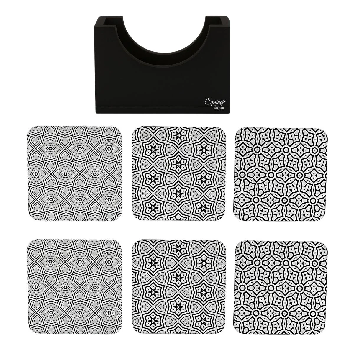 6-Piece Premium Abstract Design Wooden Coaster Set with EPE Anti-Slip Base & Storage Stand | 3.5” Square | Water Resistant - Image 2