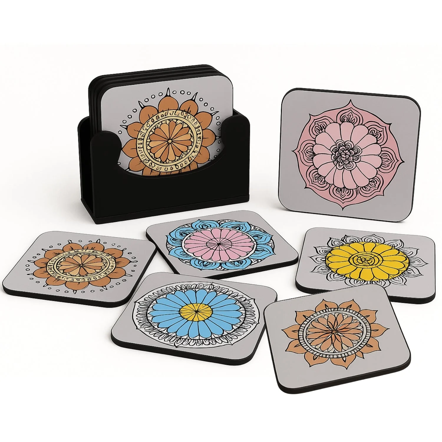 6-Piece Premium Abstract Design Wooden Coaster Set with EPE Anti-Slip Base & Storage Stand | 3.5” Square | Water Resistant - Image 9