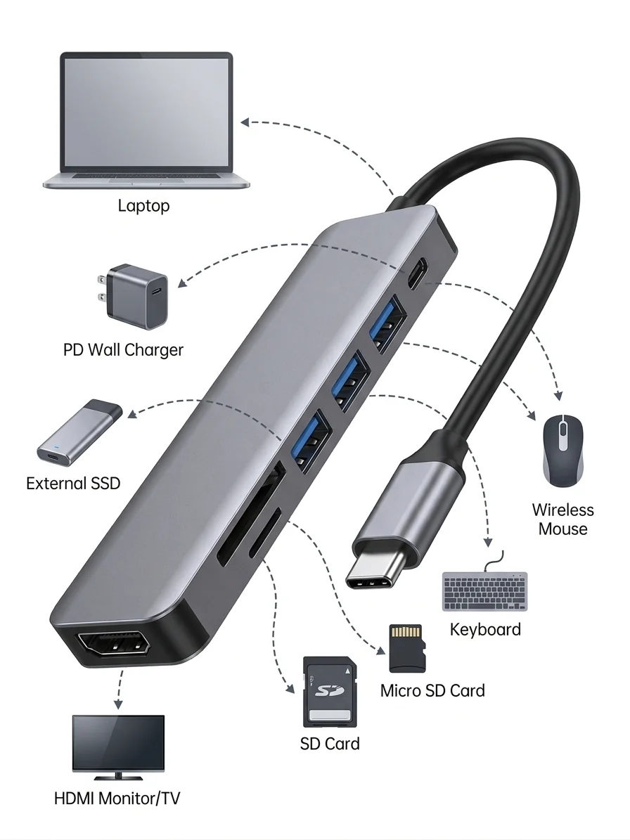 7 in 1 Metal Dock Hub WITH HDMI & SD Card Reader - Military Grade - Image 9