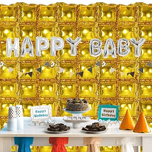 74 x 140 cm Square Foil Balloon Curtain (Golden) (Pack of 2) - Image 2