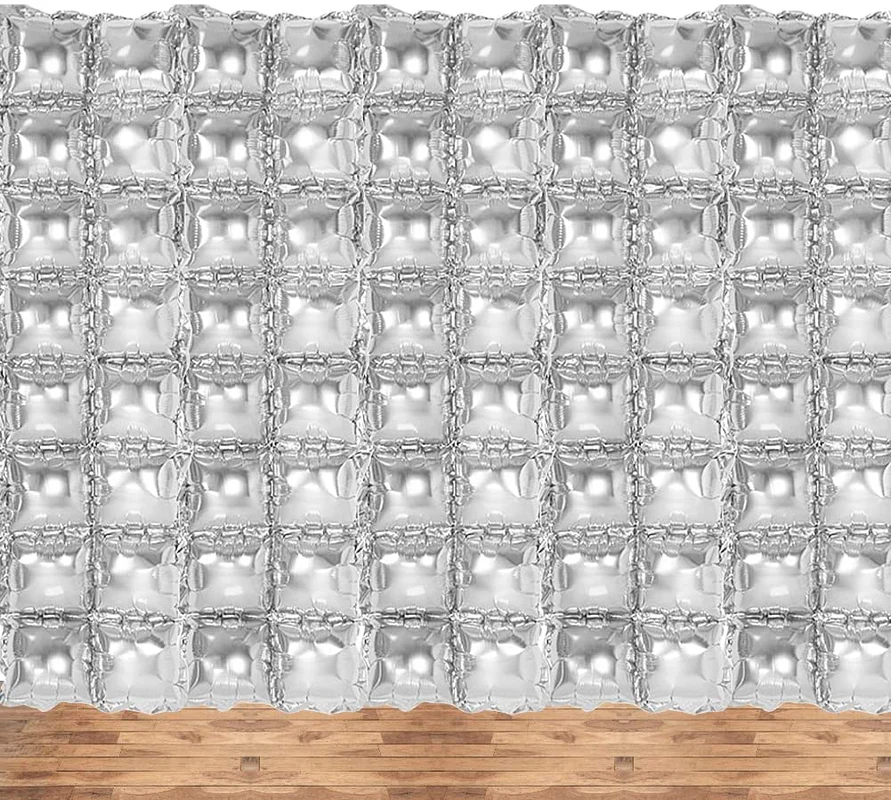 74 x 140 cm Square Foil Balloon Curtain (Silver) (Pack of 2) - Image 4