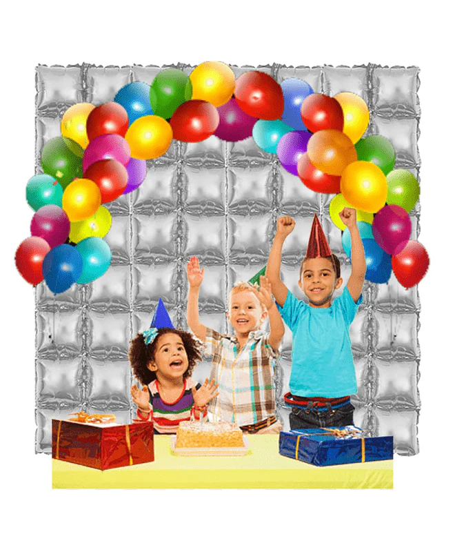 74 x 140 cm Square Foil Balloon Curtain (Silver)(Pack of 1) - Image 2