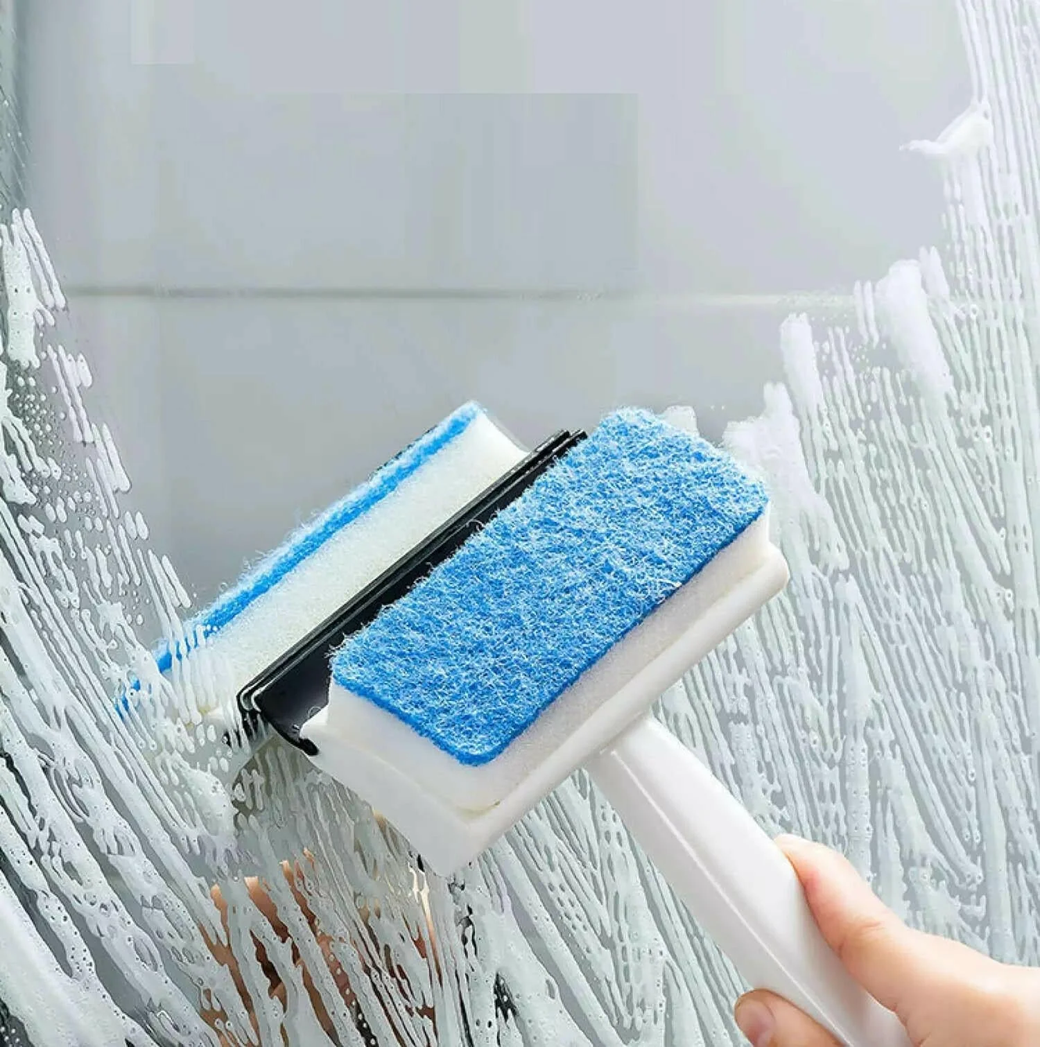 in 1 Glass Wiper Cleaning Brush Mirror Grout Tile Cleaner Washing Pot Brush Double-Sided Glass Wipe Bathroom Wiper Window Glass Wiper