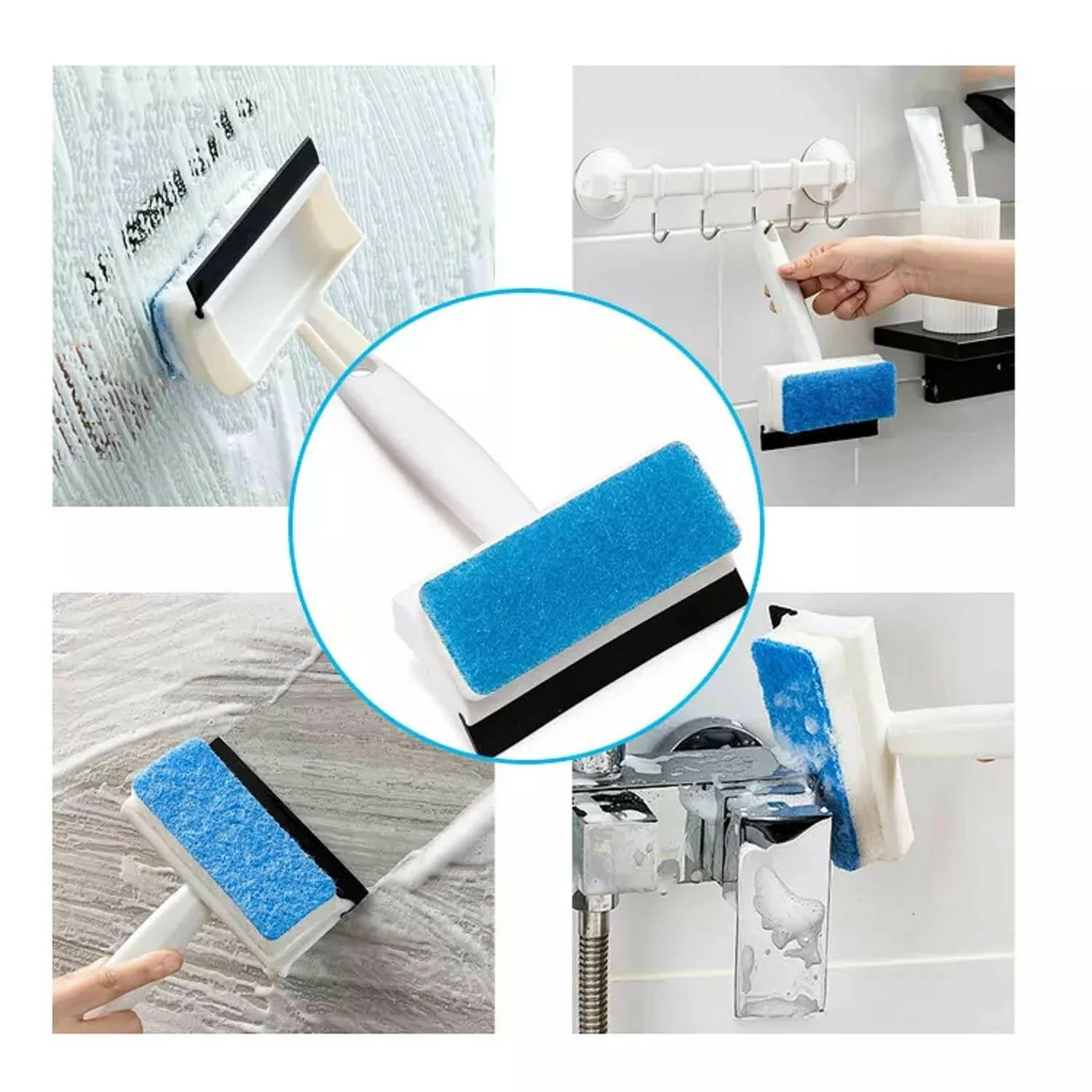 in 1 Glass Wiper Cleaning Brush Mirror Grout Tile Cleaner Washing Pot Brush Double-Sided Glass Wipe Bathroom Wiper Window Glass Wiper - Image 6