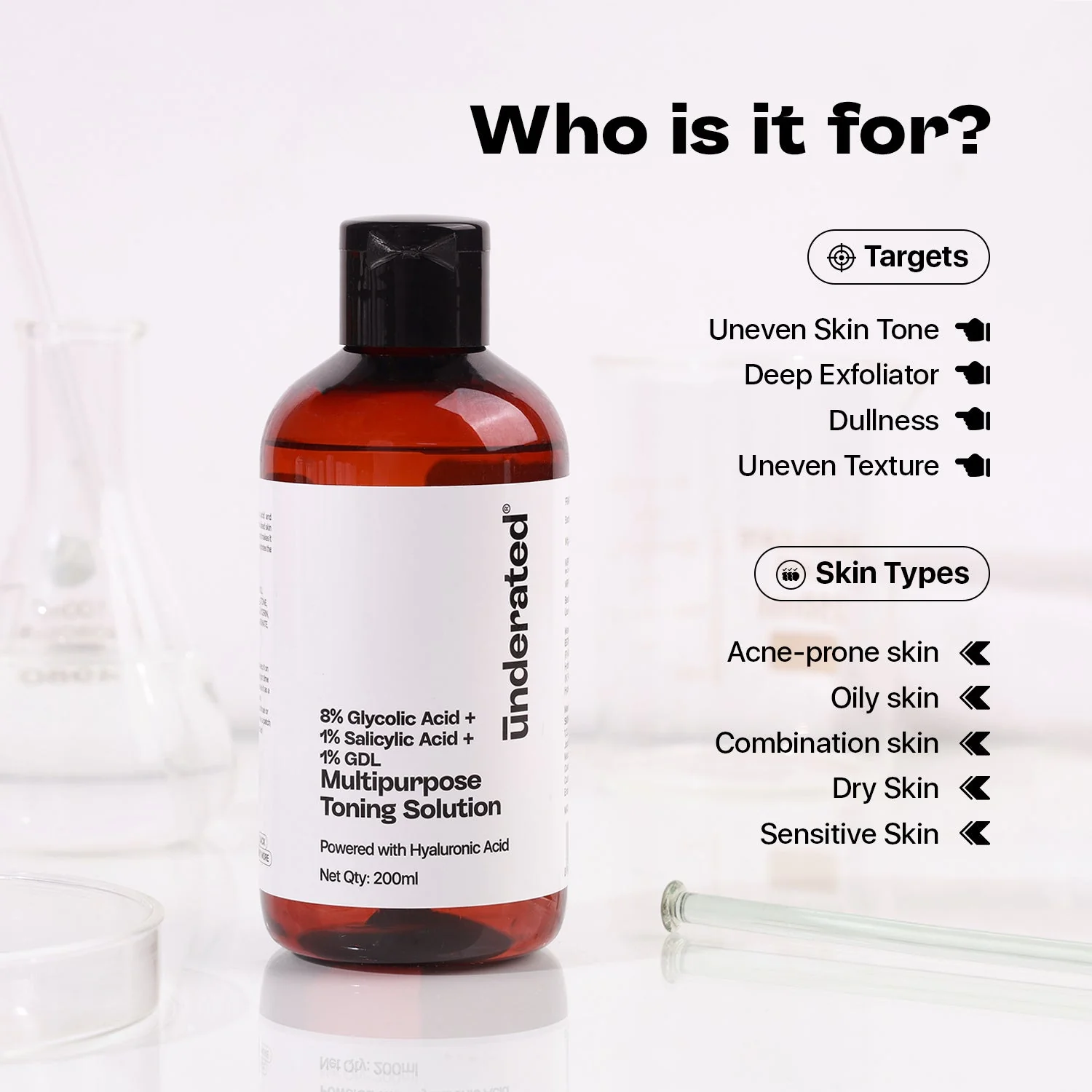 8% Glycolic Acid + 1% Salicylic Acid + 1% GDL Multipurpose Toning Solution - 200g | Gives Bright and Smooth Skin - Image 4