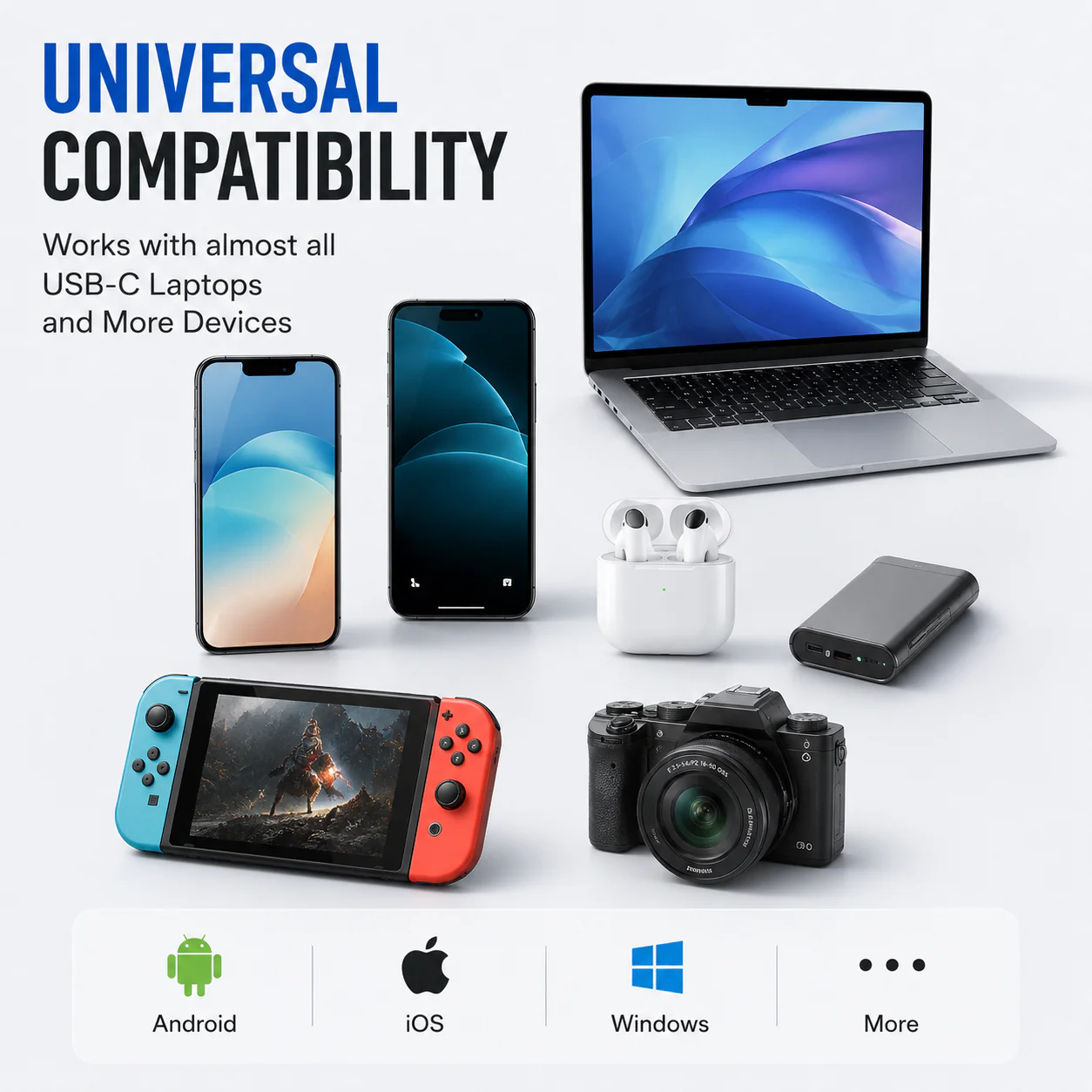 All in One 22.5W Multi-Purpose Fast Charging Data Cable Kit | Multifunctional Conversion Head | Portable Multi-Type Charging Connector - USB, TypeC & Lightning | Sim Storage with Sim Ejecting Pin | Mobile Stand | Blue & Black - Image 5