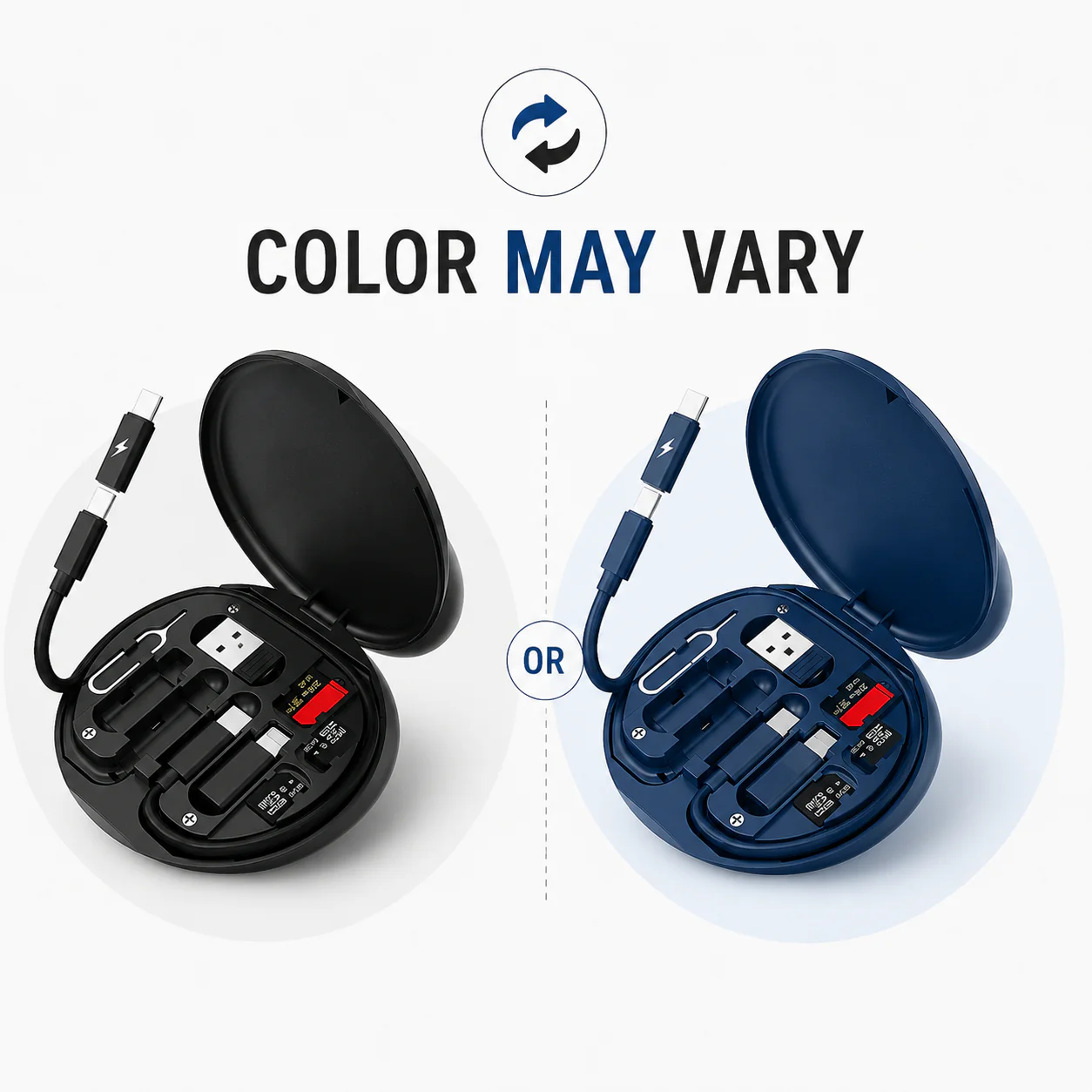 All in One 22.5W Multi-Purpose Fast Charging Data Cable Kit | Multifunctional Conversion Head | Portable Multi-Type Charging Connector - USB, TypeC & Lightning | Sim Storage with Sim Ejecting Pin | Mobile Stand | Blue & Black - Image 6