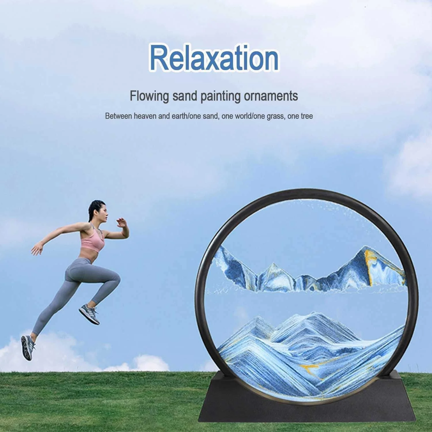 8781 Moving Sand Art Picture Decor, 3D Deep Sea Sandscape Liquid Motion, Round Glass Frame Display Flowing Sand Relaxing Gift for Kids Adults Painting Artistic Sandscape for Home, Office, Ornament Desktop Art Bookshelves Decoration (1 Pc ) - Image 9