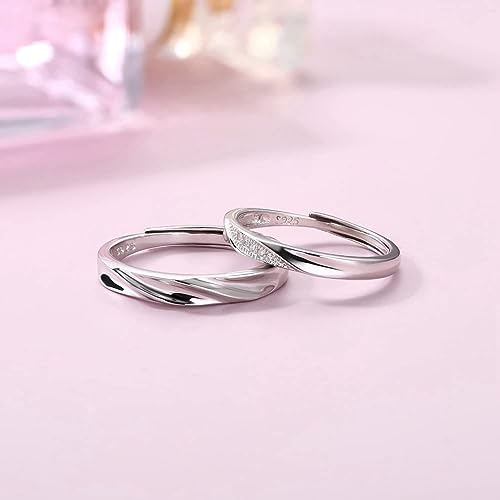 925 Sterling Silver Plated Cubic Zirconia Designer Couple Rings, Adjustable Couple Band, Promise Rings For Lovers, Gift For Men And Women - Image 6