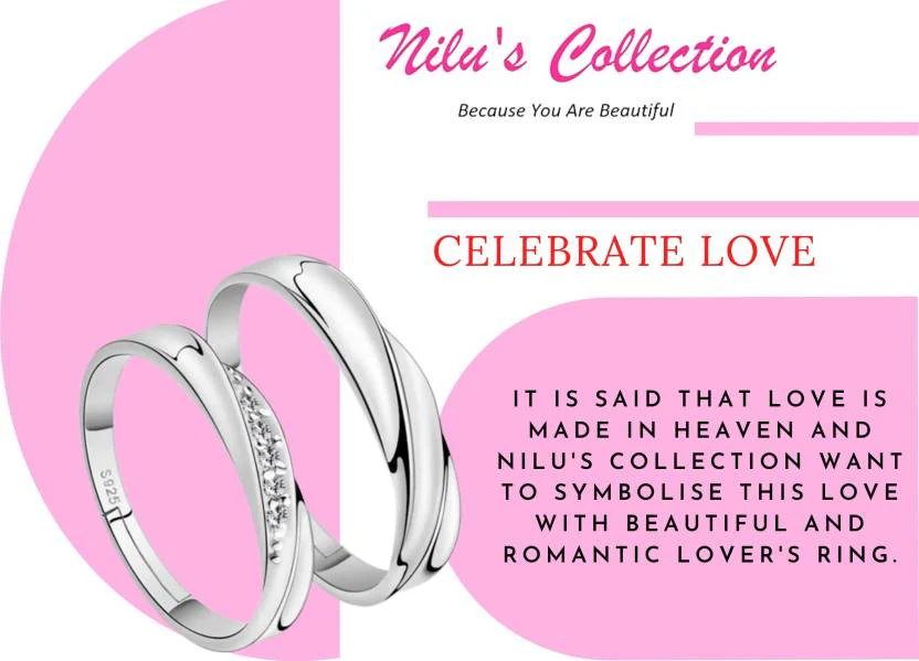 925 Sterling Silver Plated Cubic Zirconia Designer Couple Rings, Adjustable Couple Band, Promise Rings For Lovers, Gift For Men And Women - Image 8