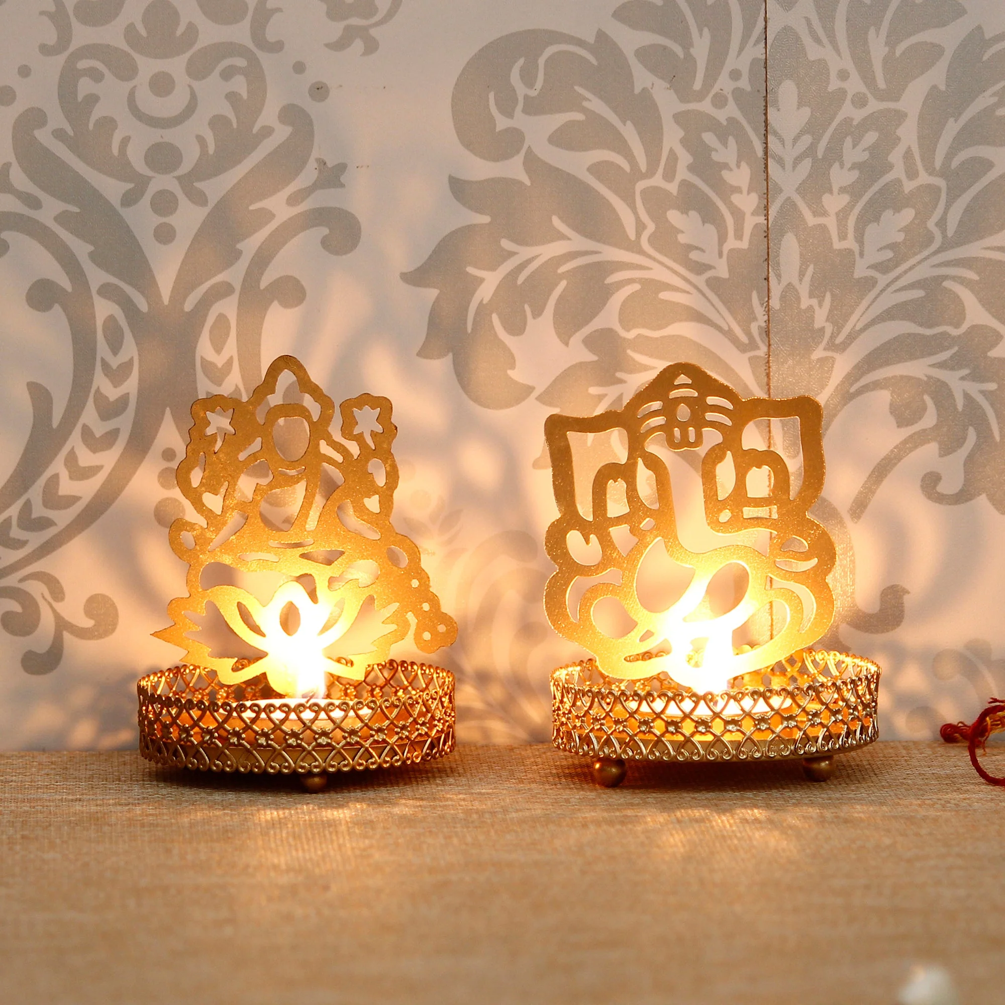 Aadhyatmik Lord Ganesha and Laxmi Shadow Tea Light Holder - Image 2