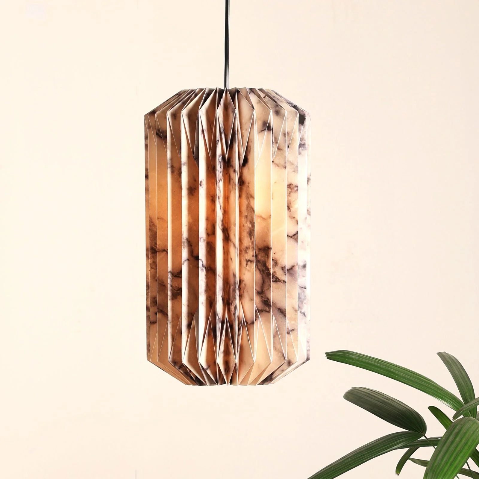 Abc Drum Pendant Lamp (Marble Print) - Marble Printed Origami Pendant Light, Origami Hanging Light - Image 2