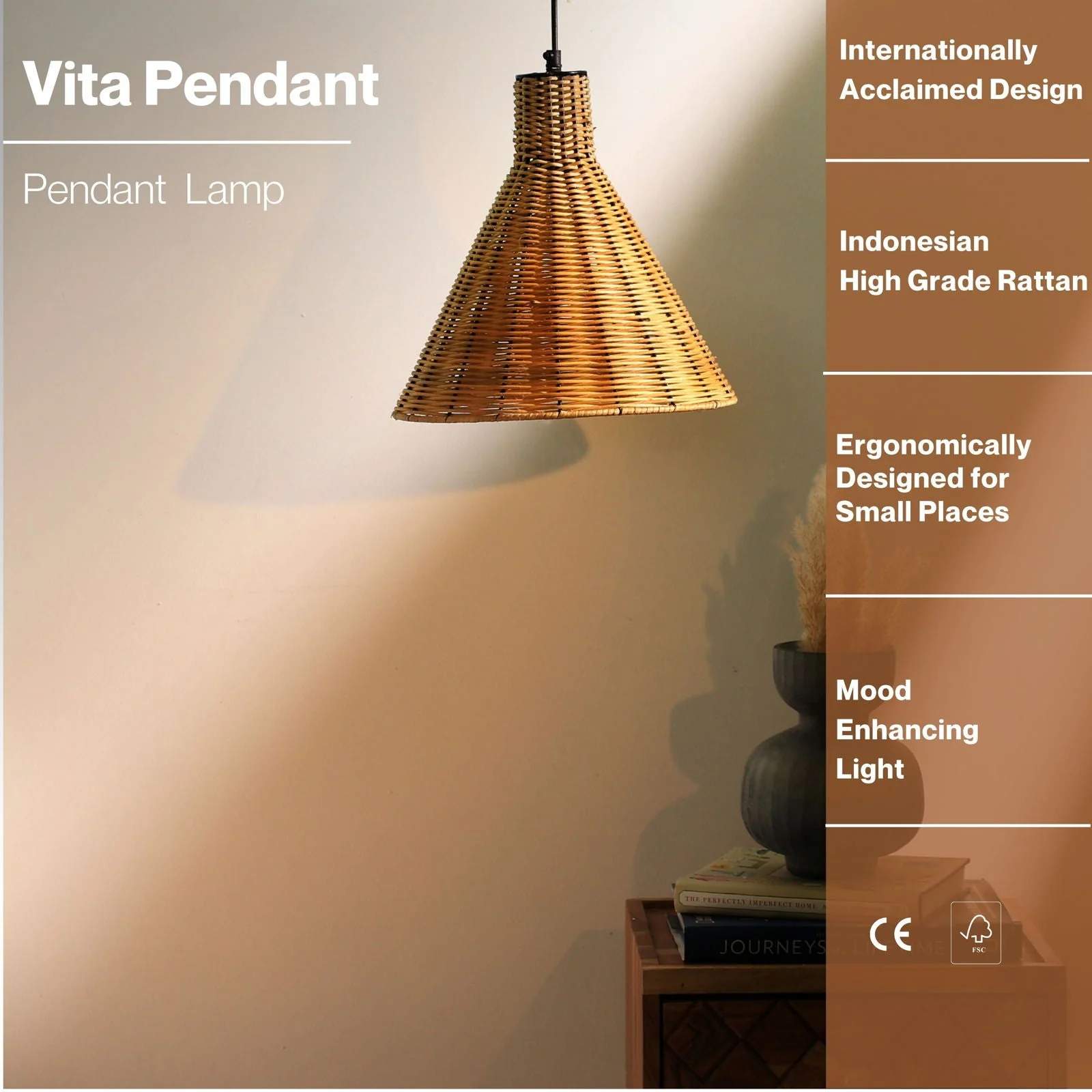 Abc Vita Pendant Lamp - Natural Rattan And Cane Pendant Light, Handmade Hanging Light In India (Copy) - Image 7