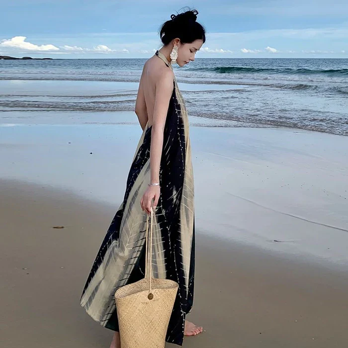 Abstract Print Backless Vacation Dress - Image 3