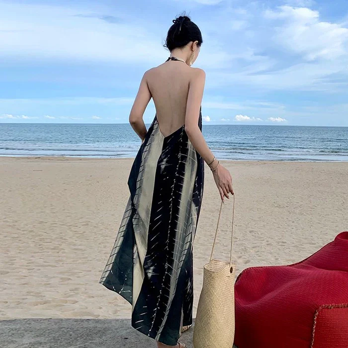 Abstract Print Backless Vacation Dress - Image 6