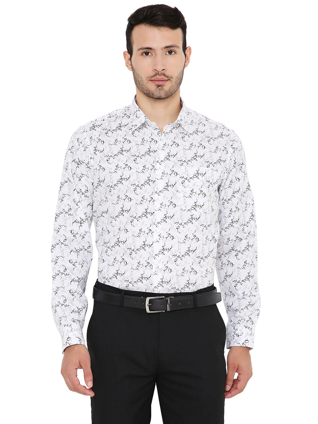Abstract Print White Slim Fit Formal Shirt