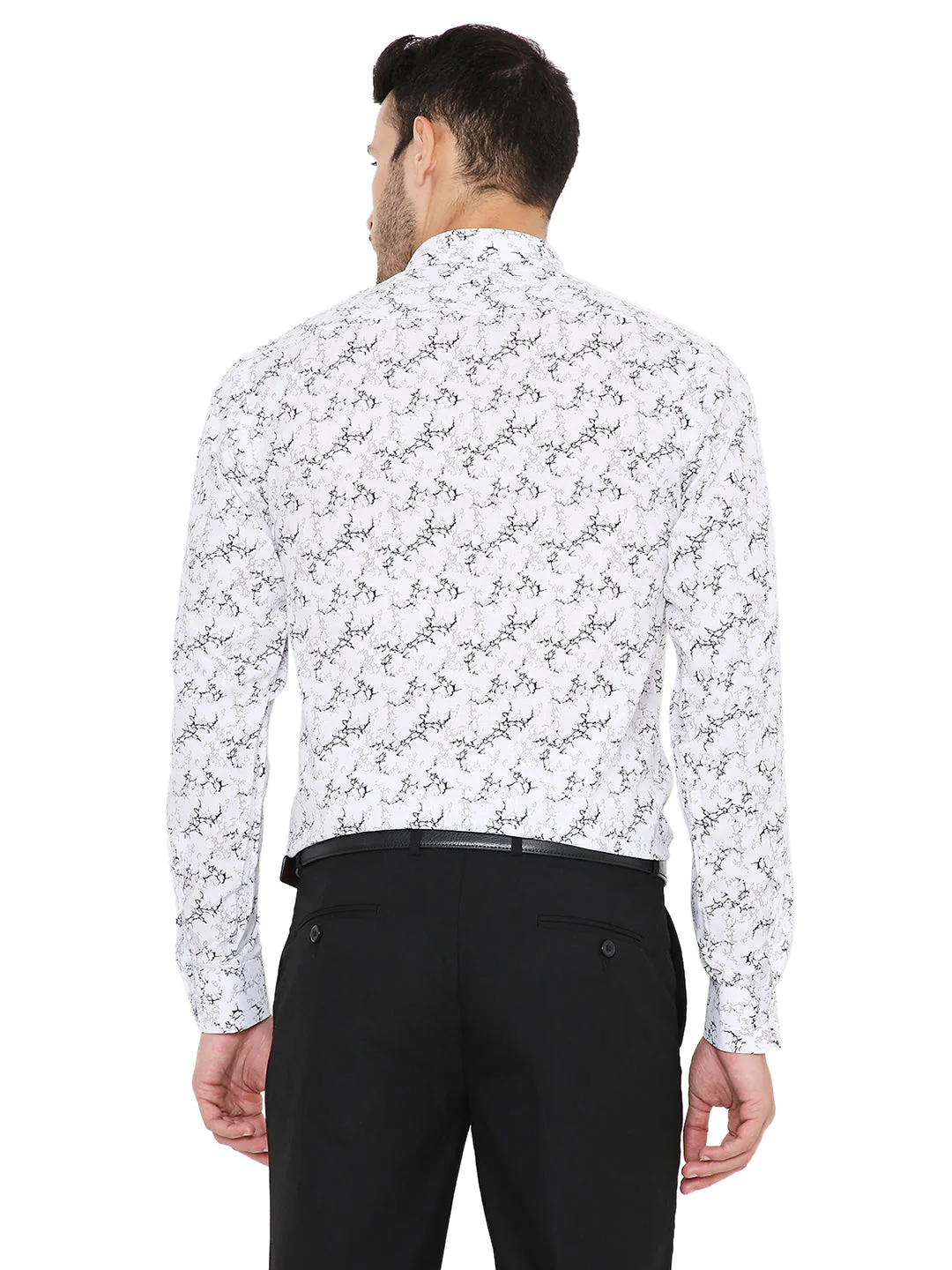 Abstract Print White Slim Fit Formal Shirt - Image 2