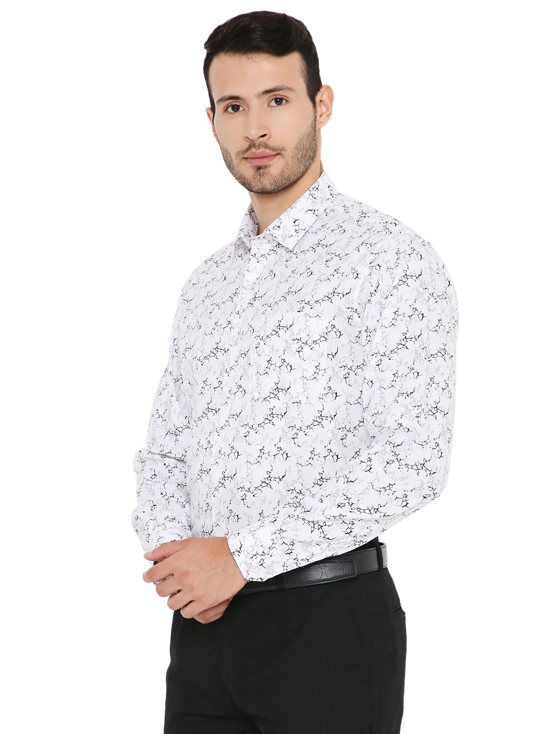 Abstract Print White Slim Fit Formal Shirt - Image 3