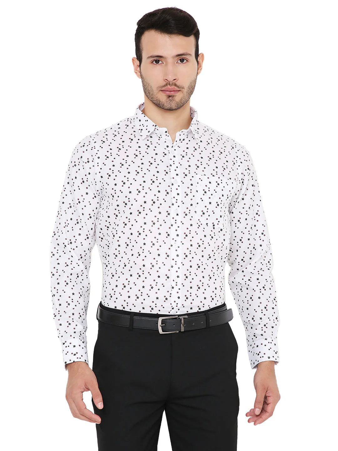Abstract Print White Slim Fit Formal Shirt