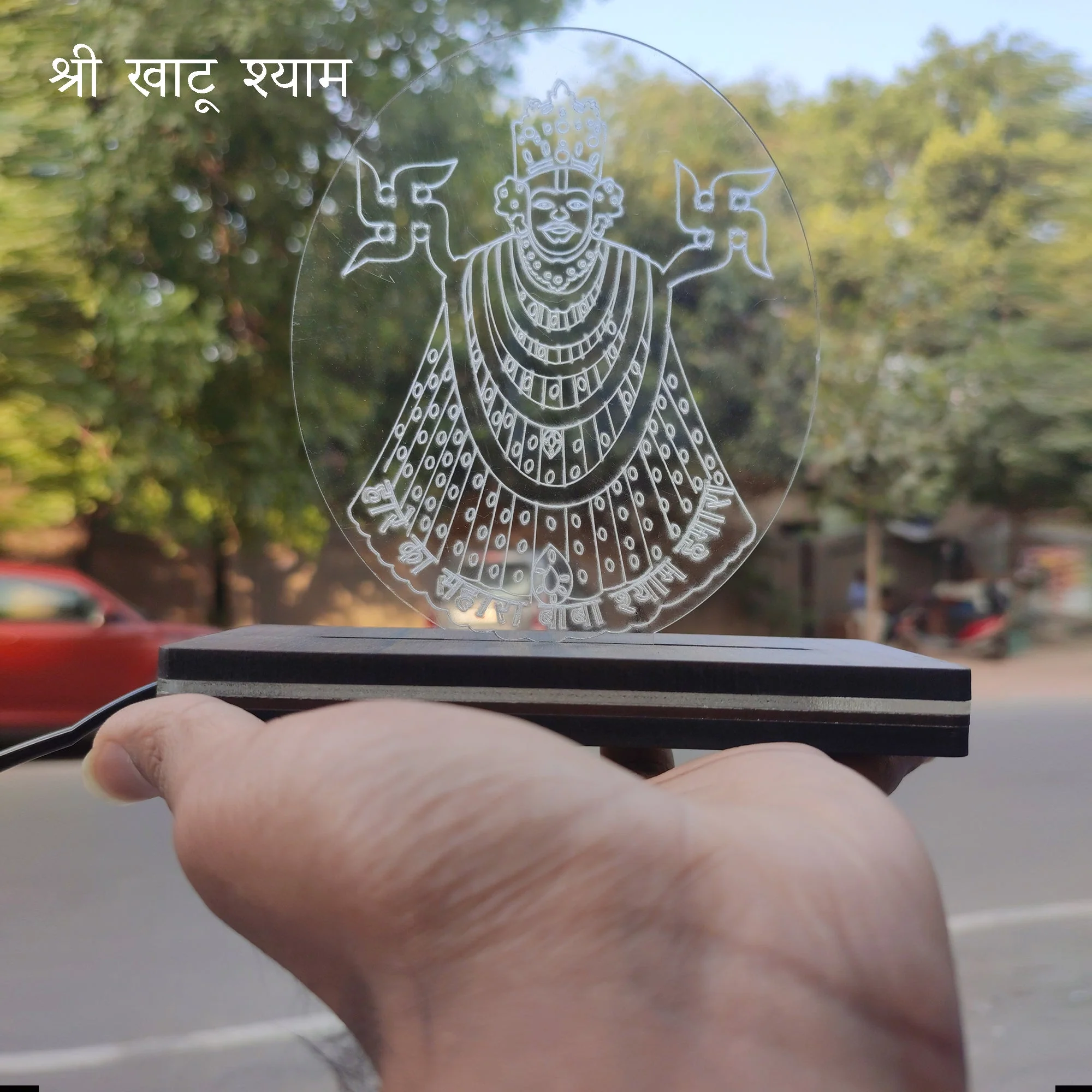Acrylic Khatu Shyam ji (face)Led frame size ( 12 cm* 16 Cm ) - Image 3