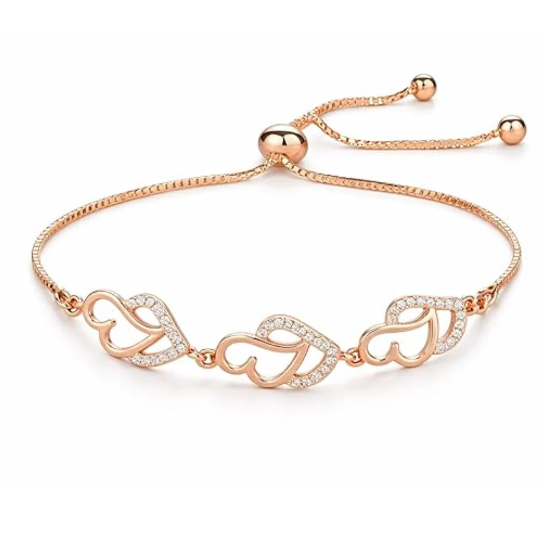 Ad Studded Heart Shape Bracelet For Women, Stylish Rose Gold Plated Adjustable Bracelet, Valentine Gift For Girls - Image 15