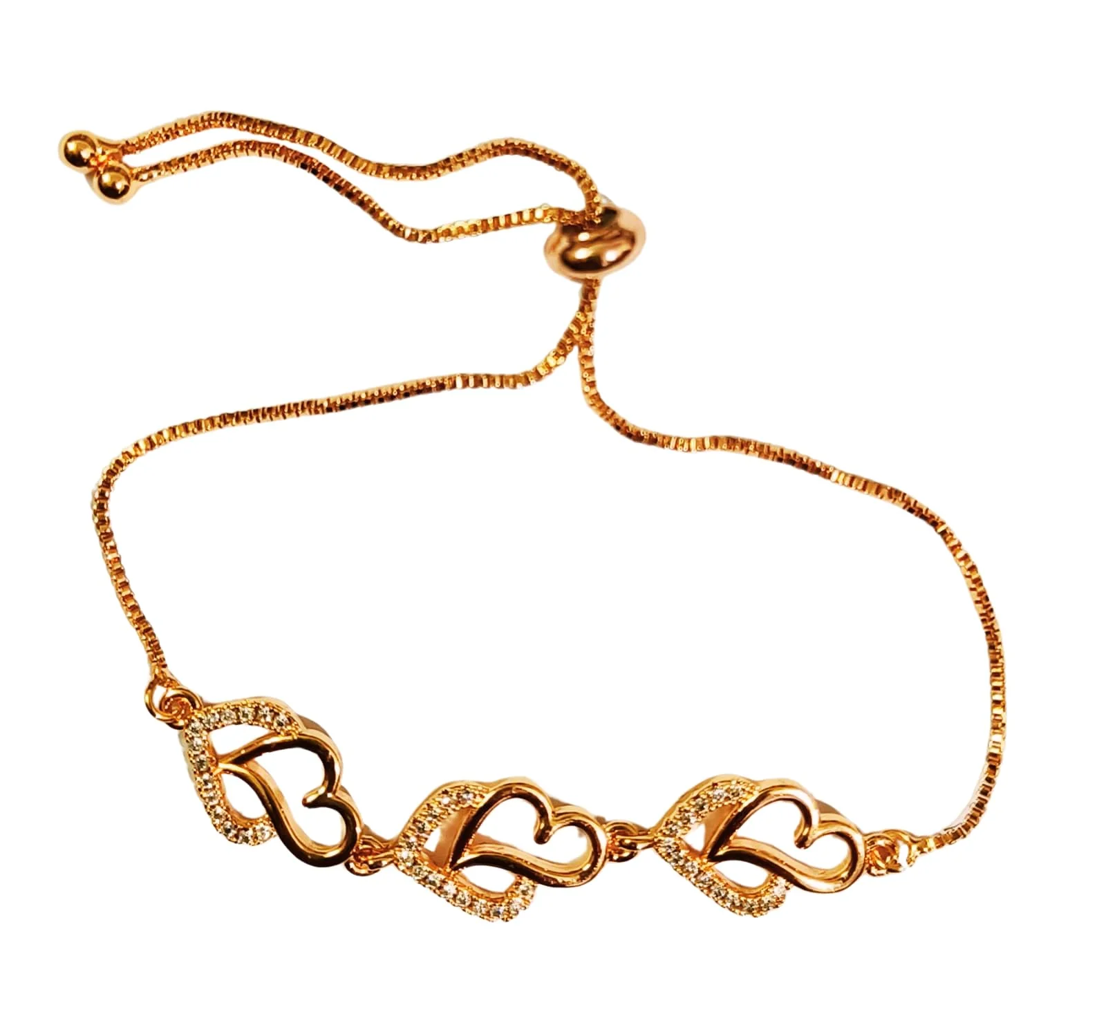 Ad Studded Heart Shape Bracelet For Women, Stylish Rose Gold Plated Adjustable Bracelet, Valentine Gift For Girls - Image 3