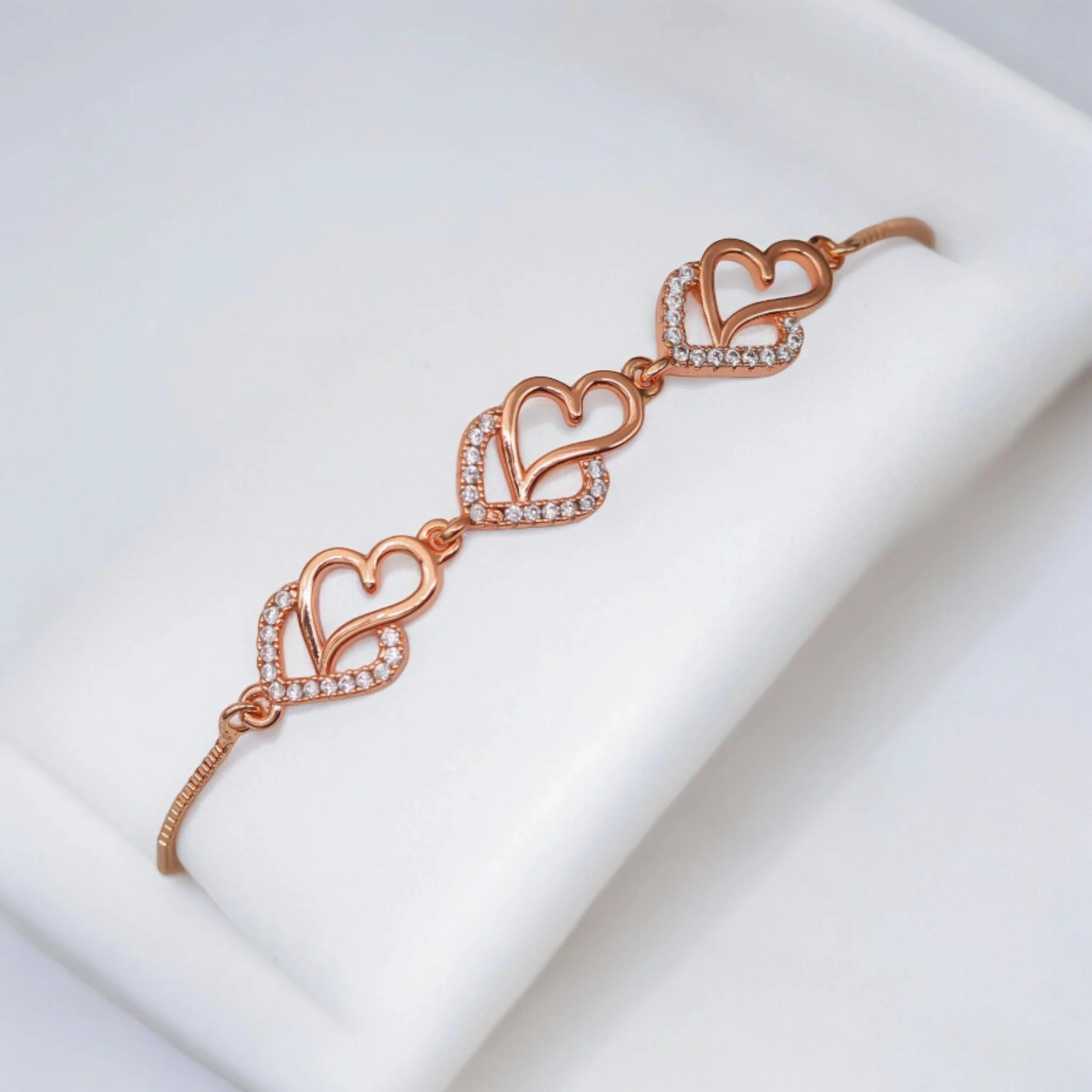 Ad Studded Heart Shape Bracelet For Women, Stylish Rose Gold Plated Adjustable Bracelet, Valentine Gift For Girls - Image 5