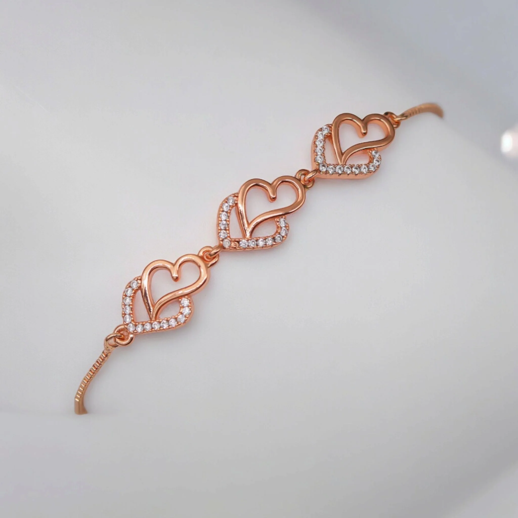 Ad Studded Heart Shape Bracelet For Women, Stylish Rose Gold Plated Adjustable Bracelet, Valentine Gift For Girls - Image 7