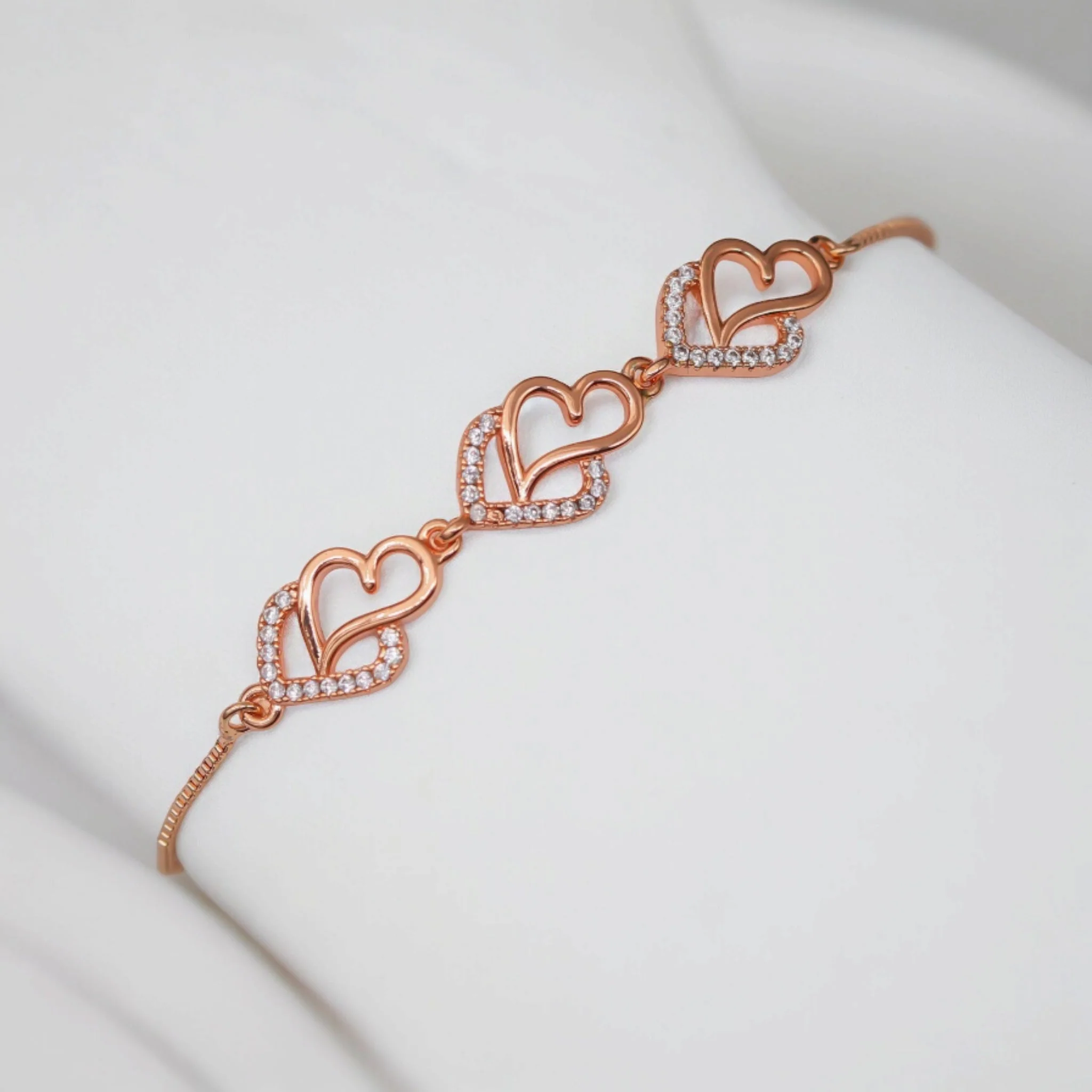 Ad Studded Heart Shape Bracelet For Women, Stylish Rose Gold Plated Adjustable Bracelet, Valentine Gift For Girls - Image 8