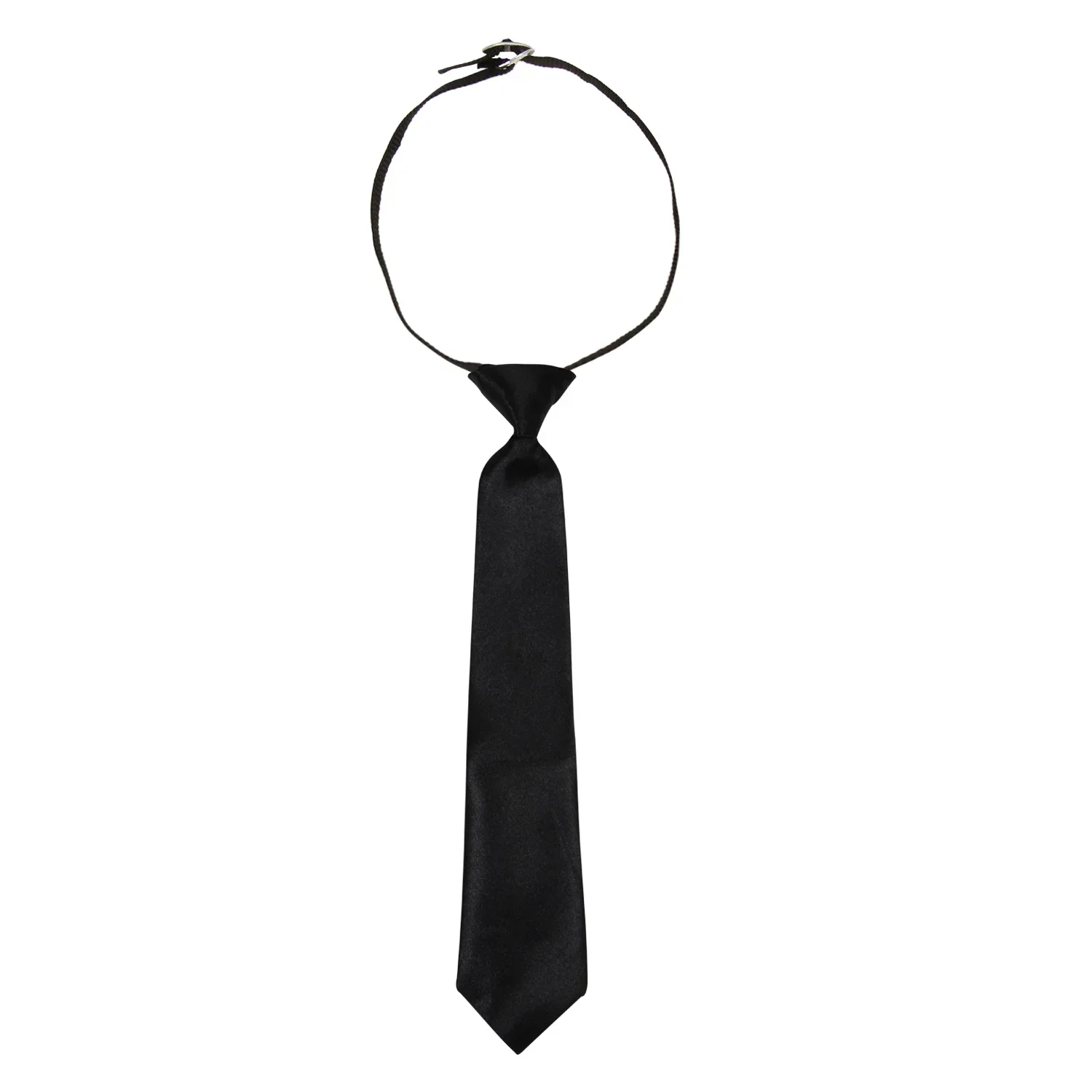 Adjustable Satin Neck Tie for Boys – Black (Pre-Tied & Clip-On) - Image 4