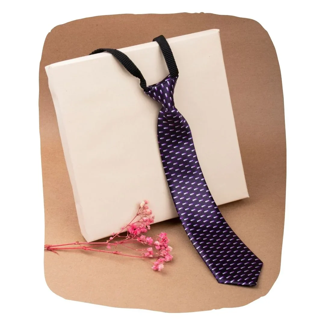 Adjustable Satin Neck Tie for Boys – Dotted Purple (Pre-Tied & Clip-On) - Image 6