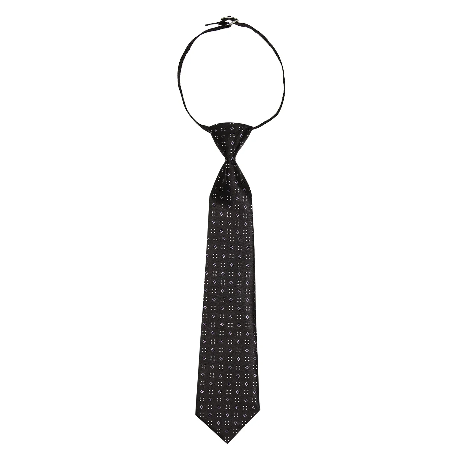 Adjustable Satin Neck Tie for Boys – Printed Black (Pre-Tied & Clip-On) - Image 4