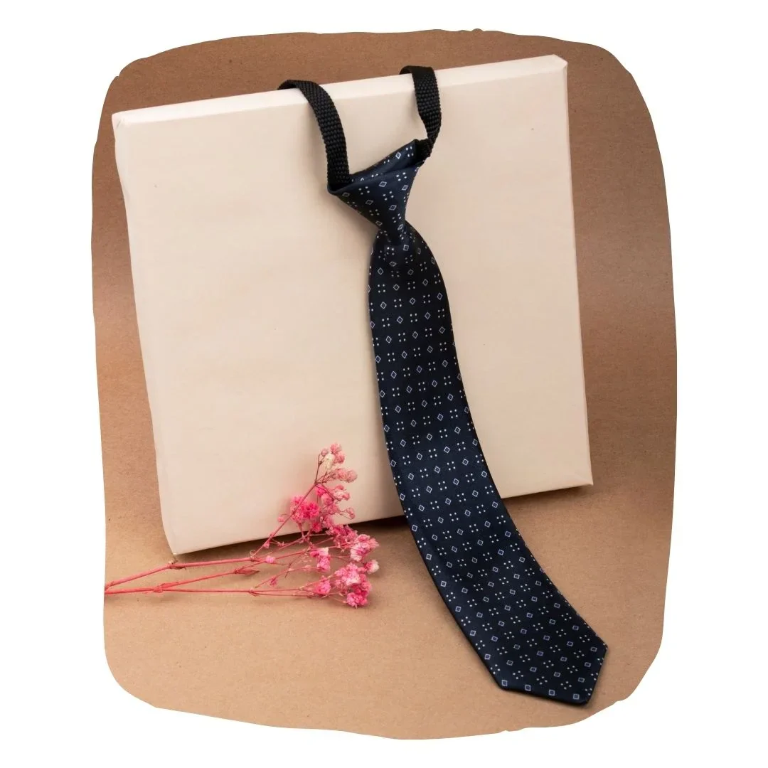 Adjustable Satin Neck Tie for Boys – Printed Black (Pre-Tied & Clip-On) - Image 9