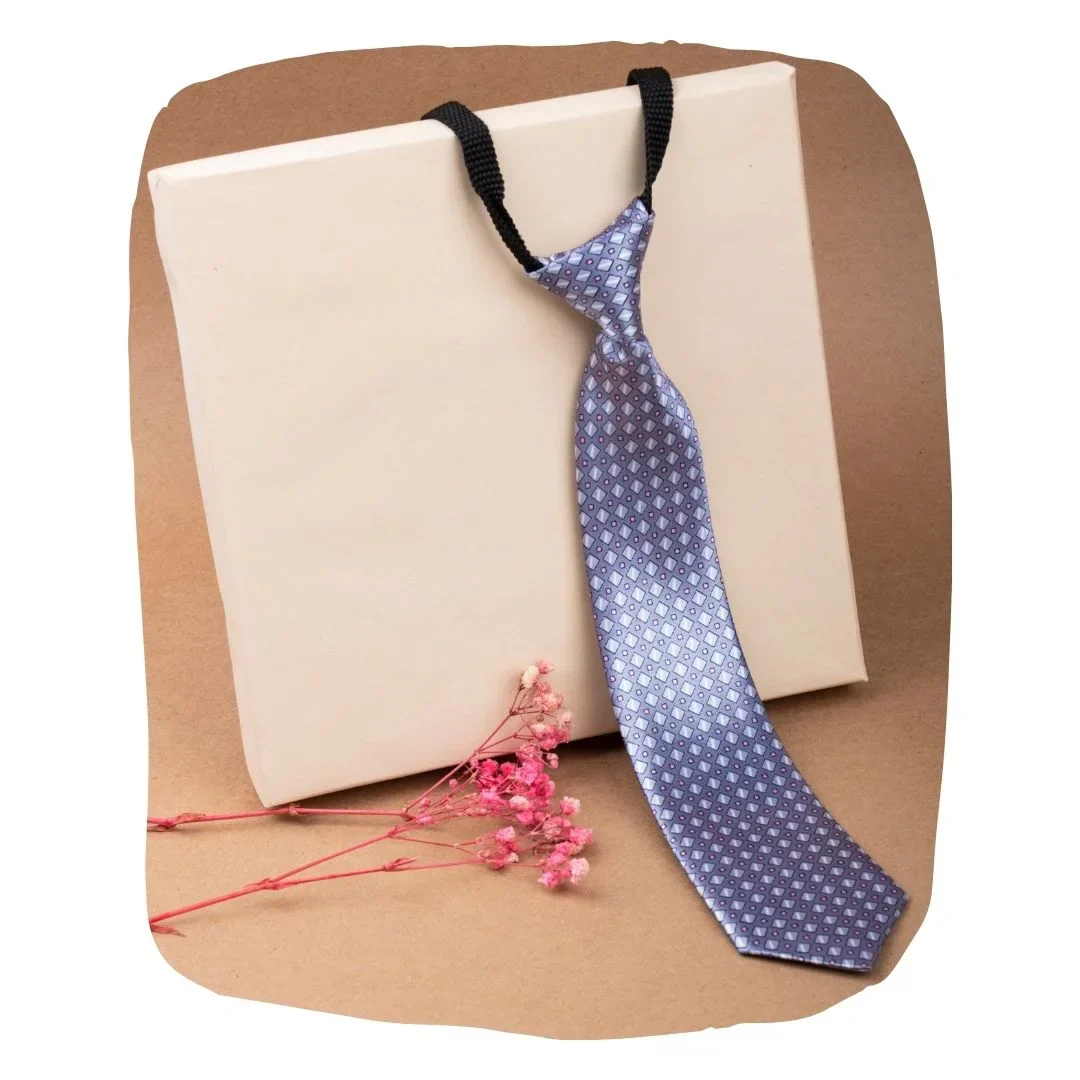 Adjustable Satin Neck Tie for Boys – Printed Grey (Pre-Tied & Clip-On) - Image 5