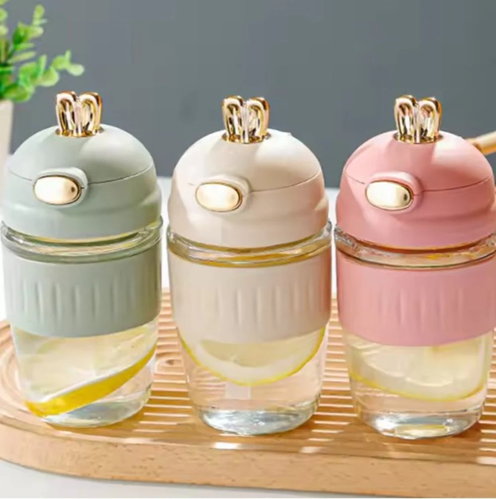 Adorable Rabbit Double Drinking Cup – Glass Mug with Straw & Lid | Portable & Leakproof - Image 20