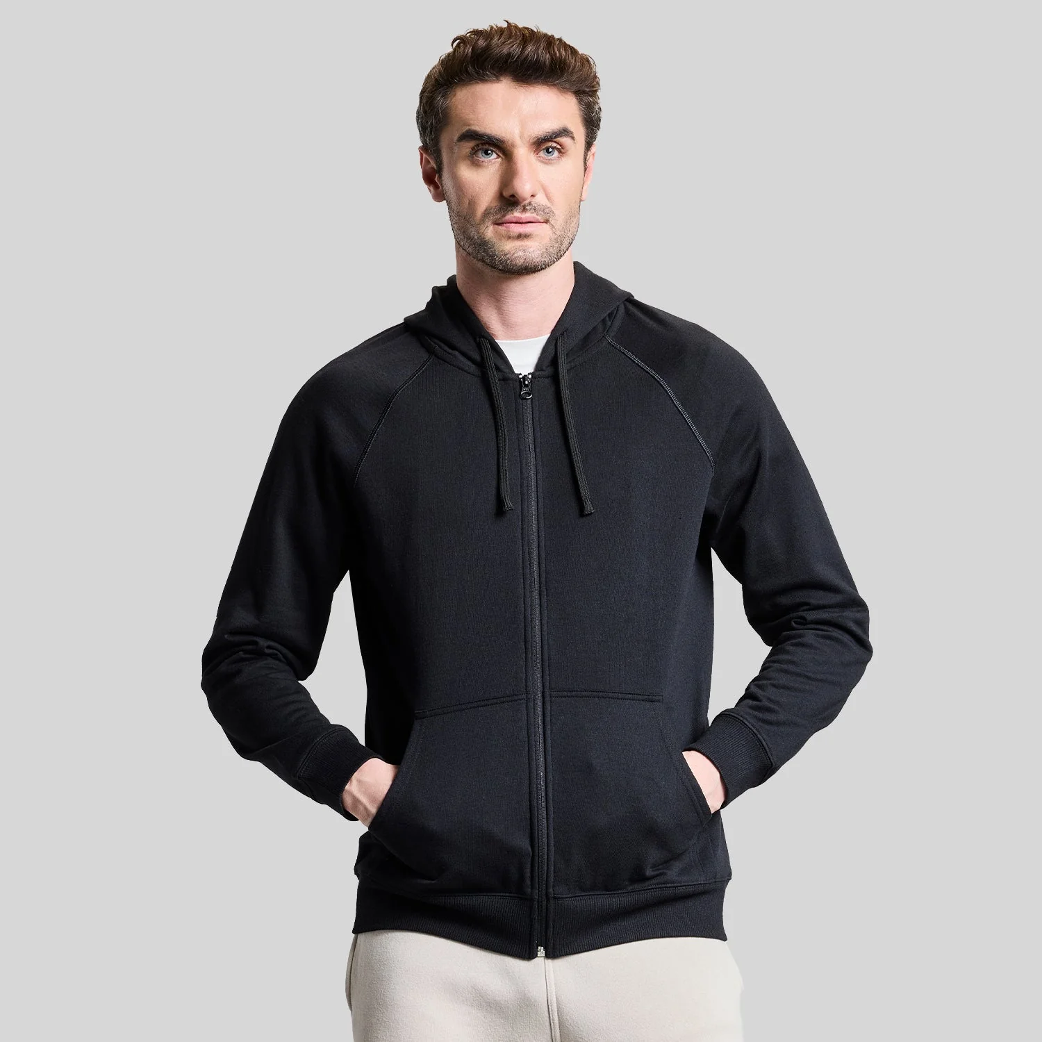 AeroFleece Mens Full Zipper Jacket with Hoodie - Black - Image 49
