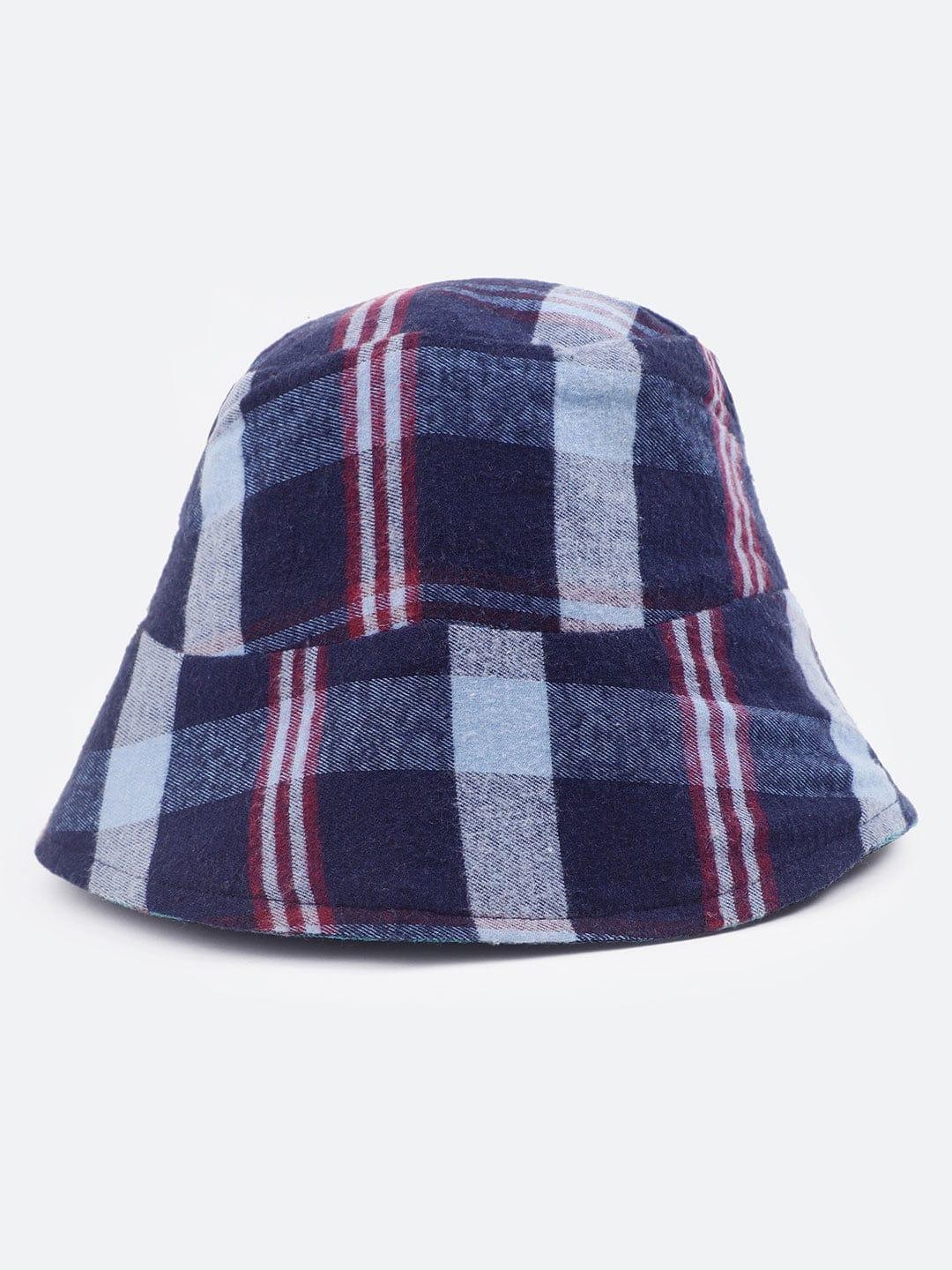 Afresh Blue Check Print Reversible Women Cotton Bucket Hat - Image 5