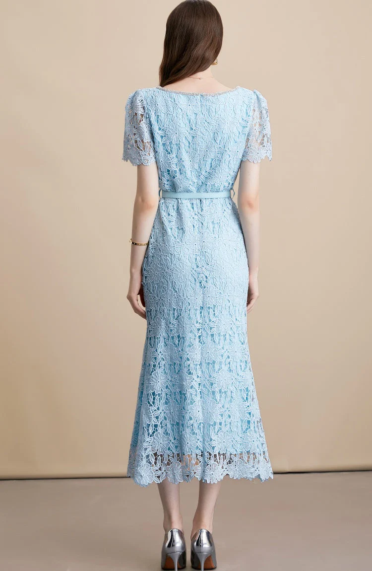 Alaina Luxe Midi Dress With Belt in Blue - Image 4