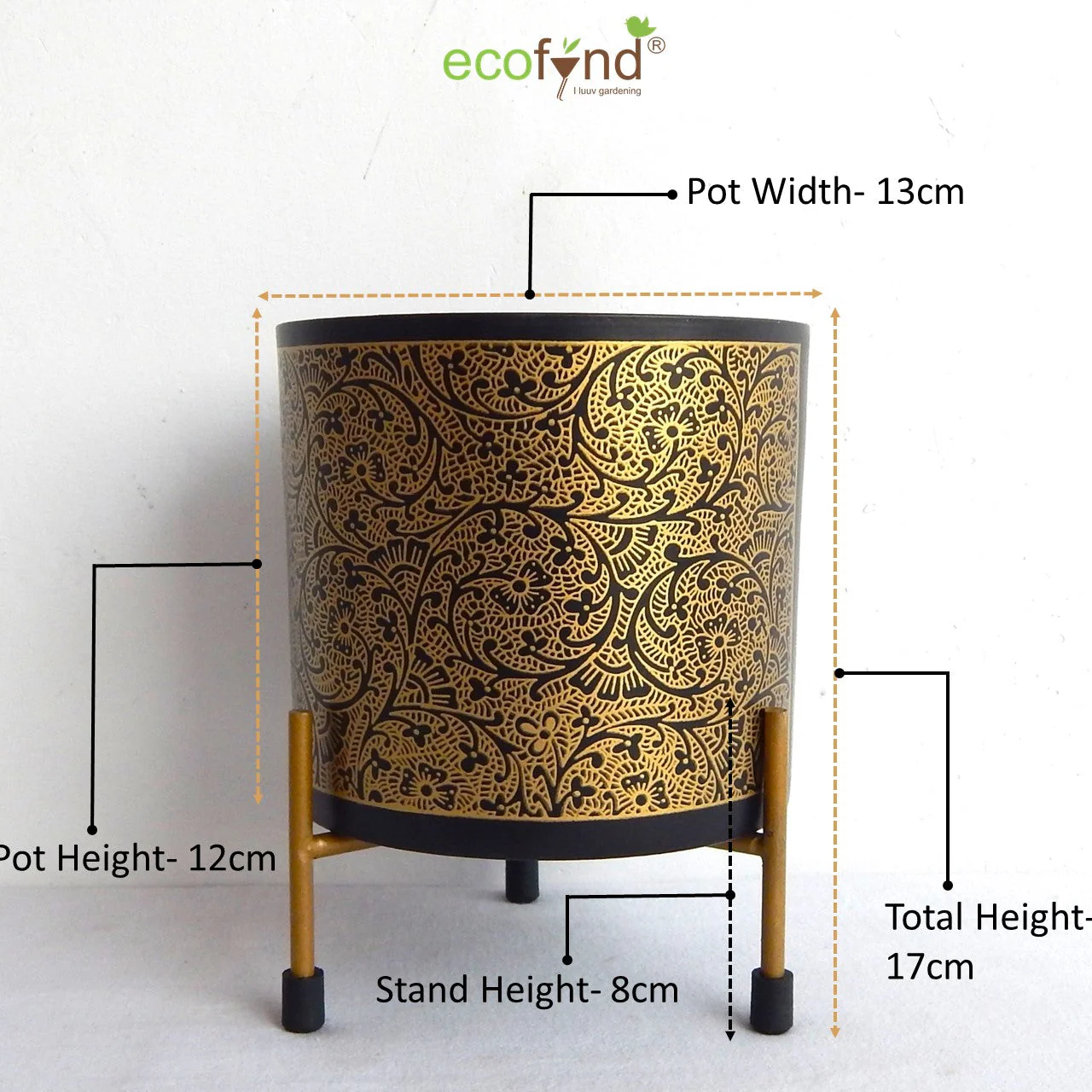 Alan Black/Gold Metal Plant Pot with Stand - Image 4