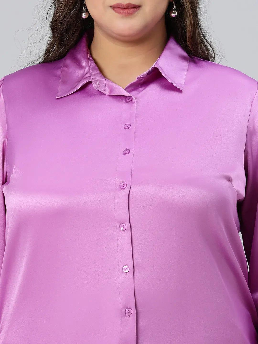 All Purple Collared Long Sleeve Plus Size Shirt - Image 6