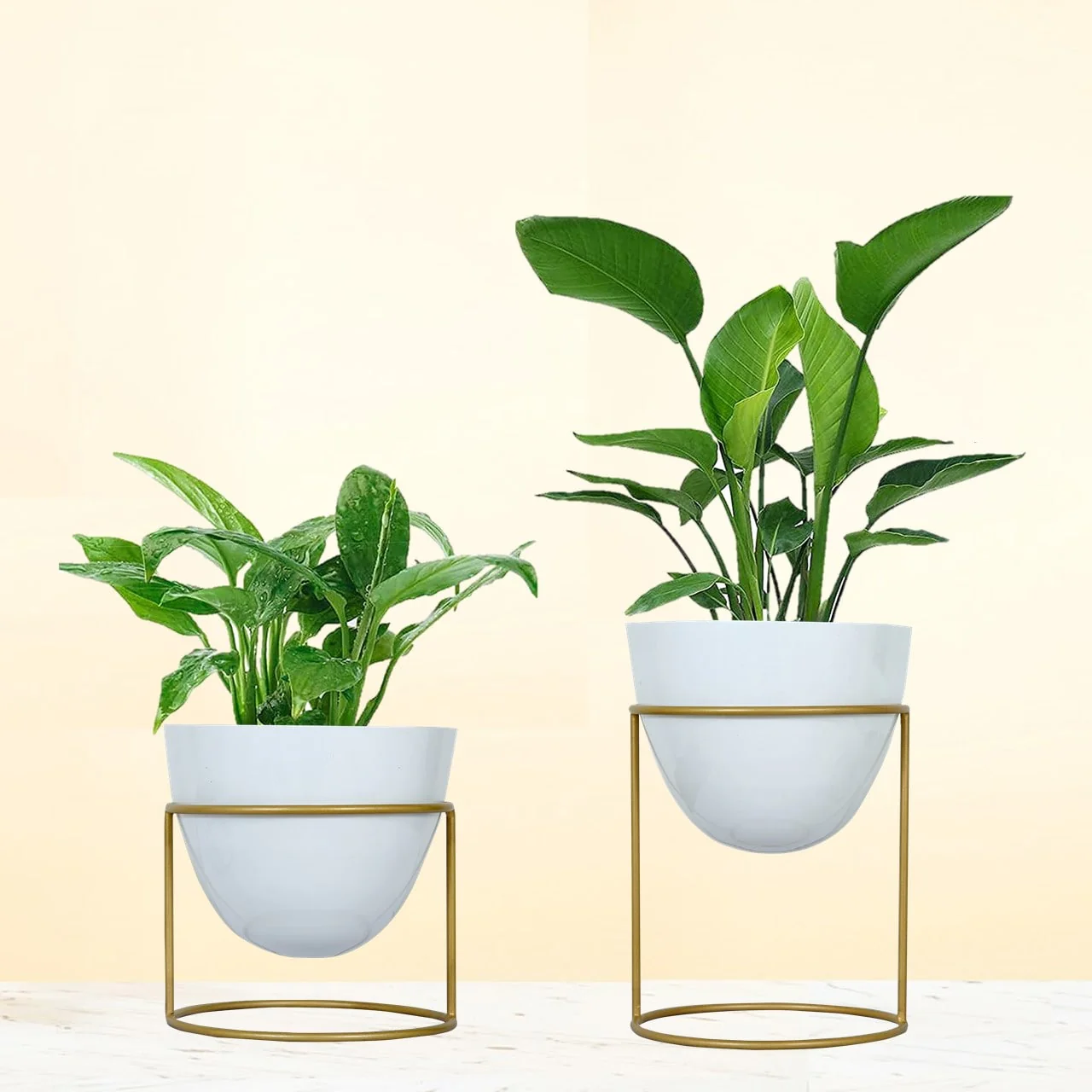 Alle White Metal Plant Pot with Stand (Set of 2) - Image 2