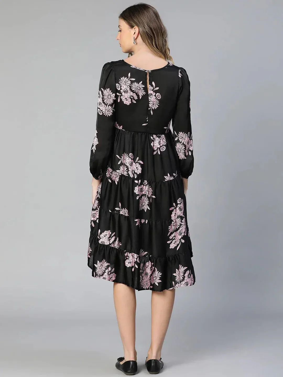 Allice Black Floral Print Feeding Zip Maternity Dress Stylish - Image 5