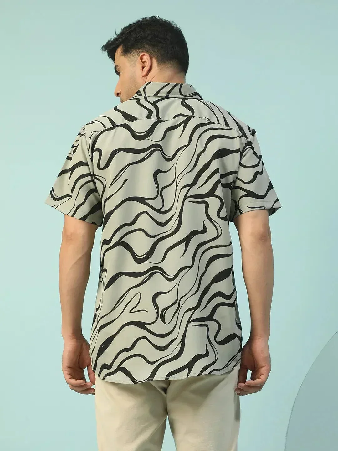 Alpha Green Swril Print Collared Short Sleeve Men Oversized Shirt - Image 5