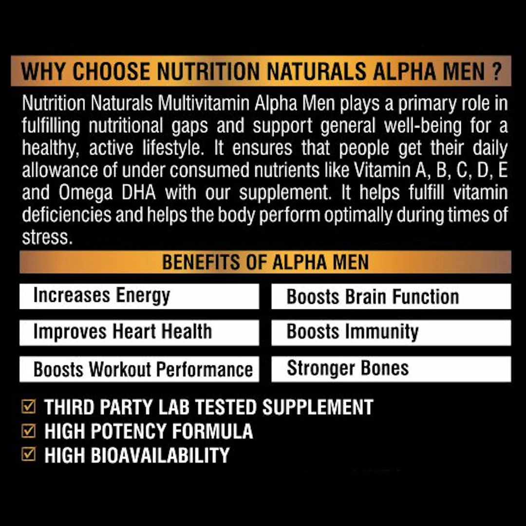 ALPHA MEN Multivitamin - 26 Vitamins & Minerals, Amino Acids & Anti-Oxidants (Grapeseed Extract, Quercetin, Omega 3 DHA) - Image 3